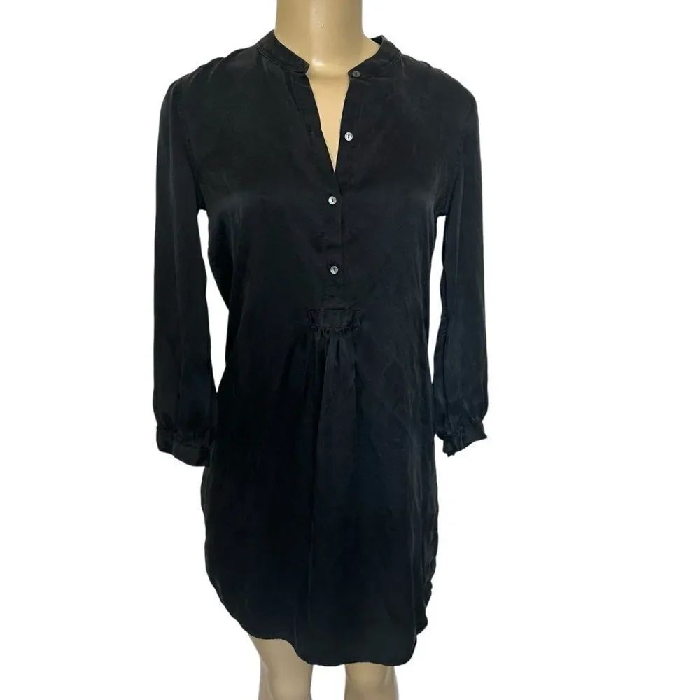 Nili Lotan Black 100% Silk long sleeve mini shirt tunic Dress xs
